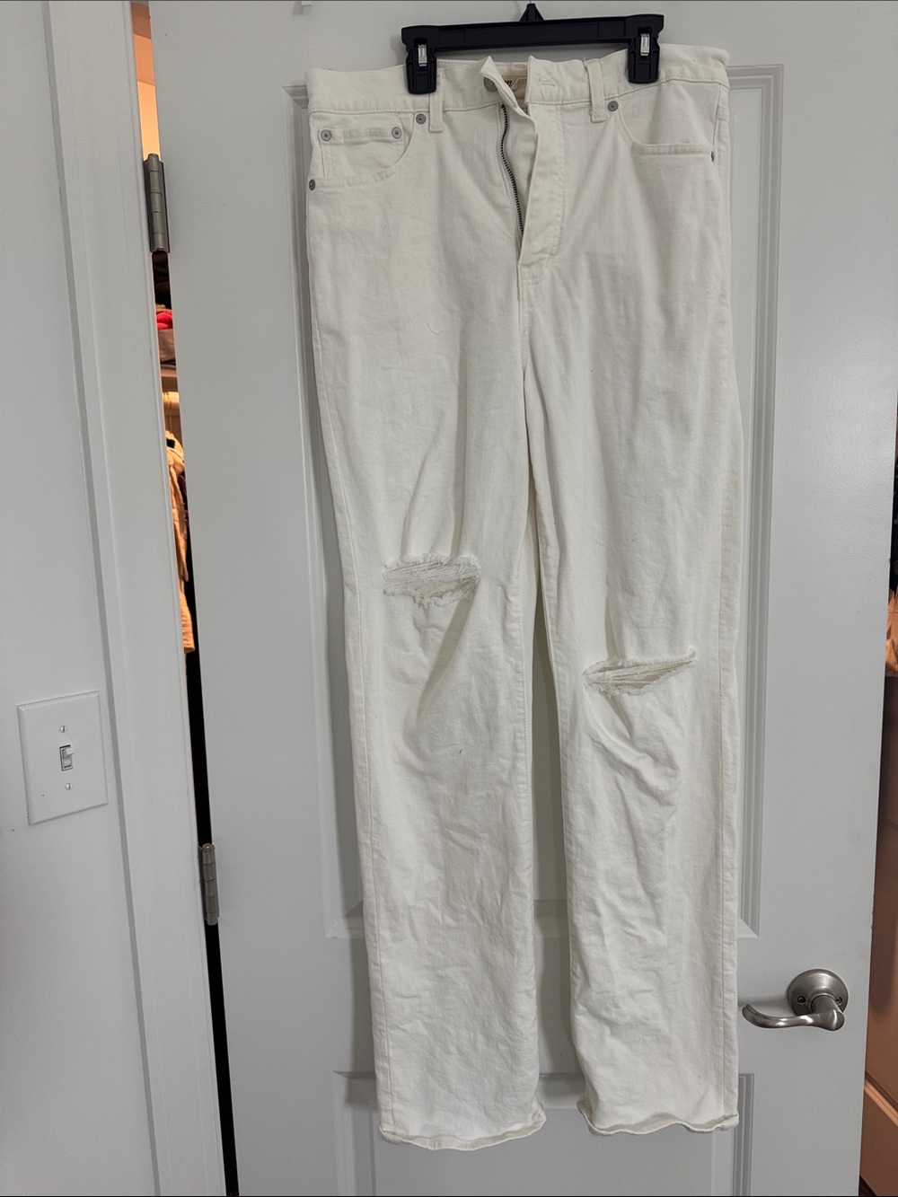 Madewell White Straight-Leg Jeans with Knee Distressing